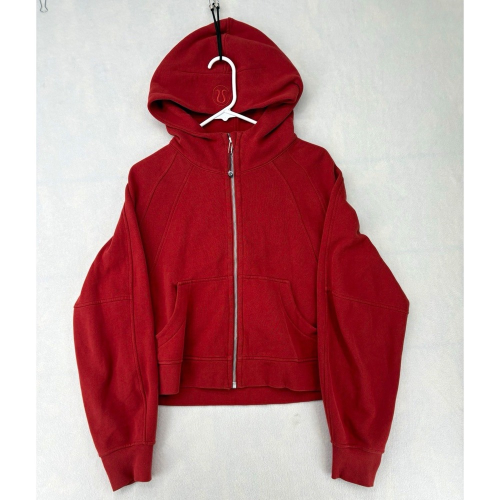 lululemon athletica Red Fleece Full Cropped Zip Hooded Hoodie Logo Women's M/L